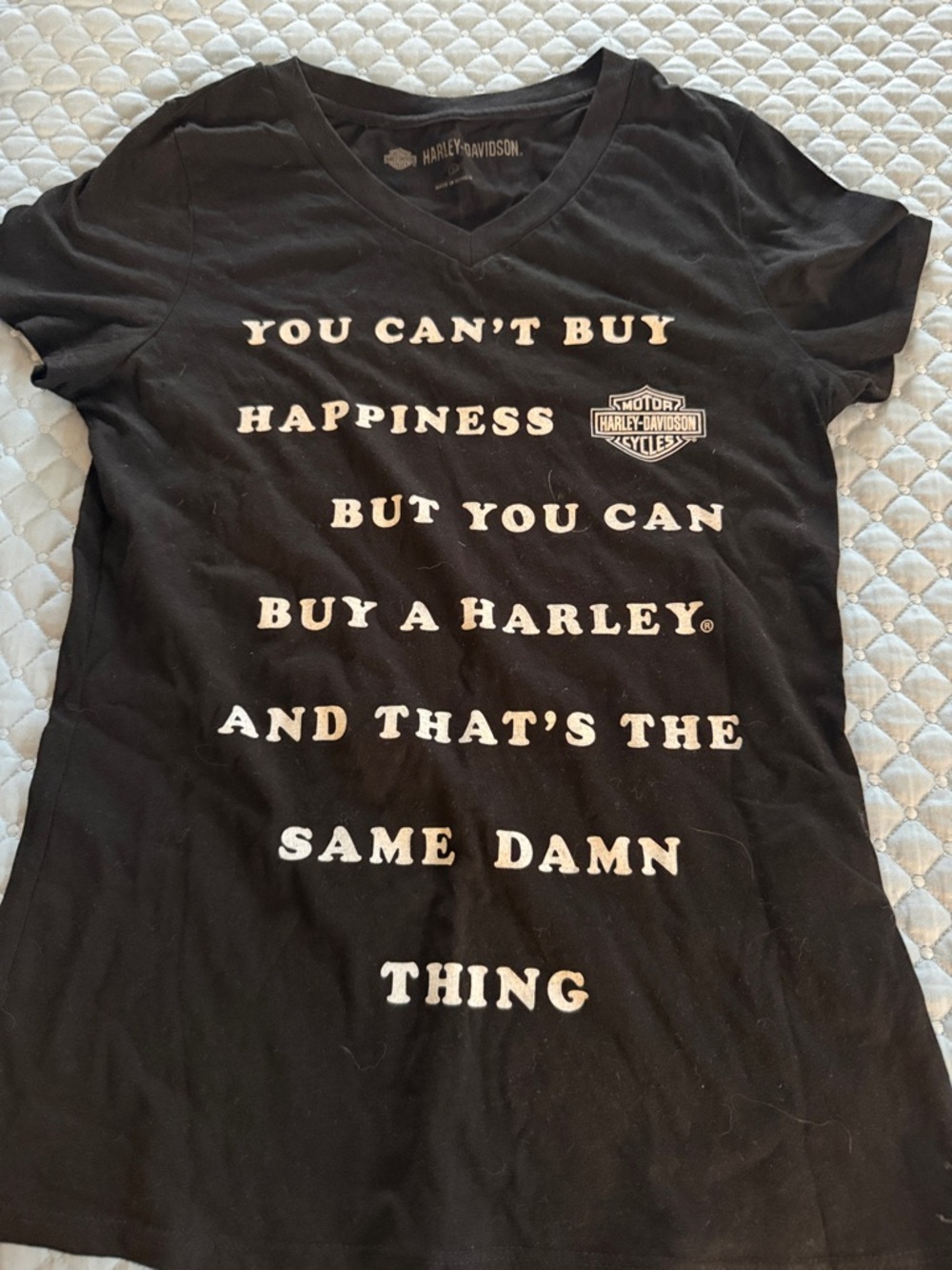 Harley-Davidson Black Tee with White Text Graphic